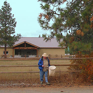Rod Crawford sweeping roadside verge in Plain, Chelan County, Washington