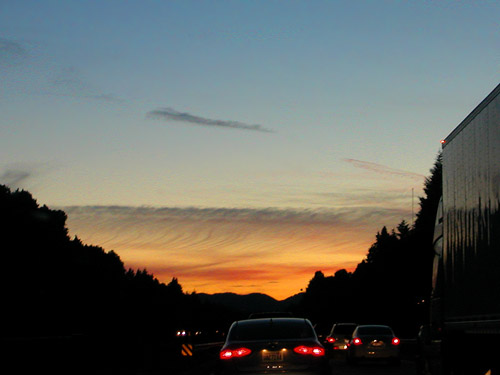 sunset in heavy traffic near Easton, Washington on 26 June 2016