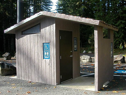 outhouse, edge of Sadele Dam Park, Cowlitz County, Washington