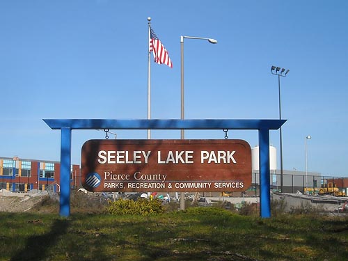 park sign, Seeley Lake Park, Lakewood, Pierce County, Washington