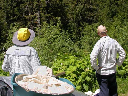 Fred and Jerry Austin at trailhead to Slide Lake, Skagit County, Washington