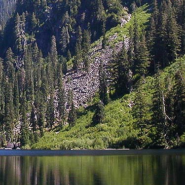 talus across lake trom trail, Slide Lake, Skagit County, Washington