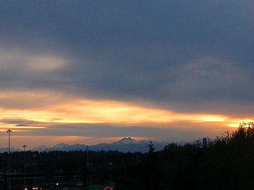 sun setting behind The Brothers (Olympic Mountains) from near Issaquah, Washington on 21 April 2017