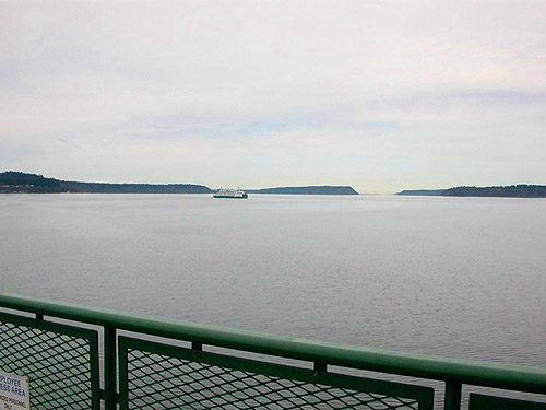 view of Possession Sound while crossing on ferry to Whidbey Island from Mukilteo, Washington