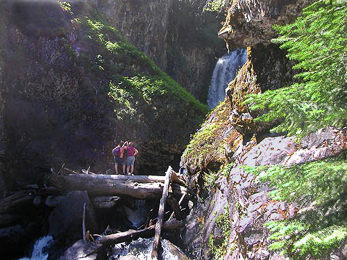 young female hikers at Union Creek Falls, Yakima County, Washington