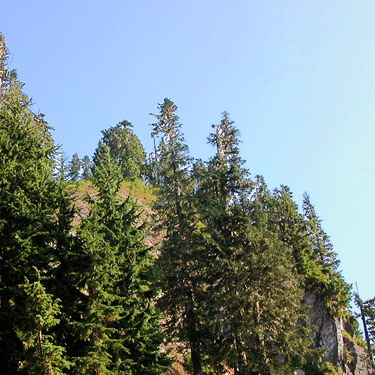 blue sky above cliff, Watson Lakes Pass, south central Whatcom County, Washington
