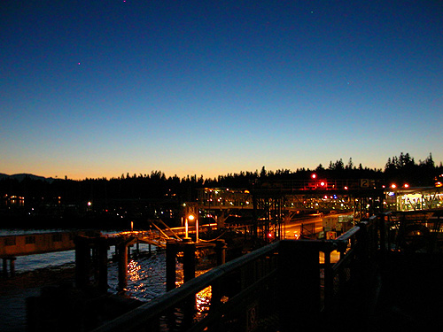 dusk at Kingston, Washington ferry dock, 27 July 2016